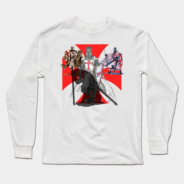 Freemasons Masonic York Rite Knight Templar in red and white Long Sleeve T-Shirt by hclara23